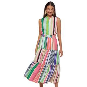 Vilagallo NEW Lorenza tiered striped maxi skirt Small (38)